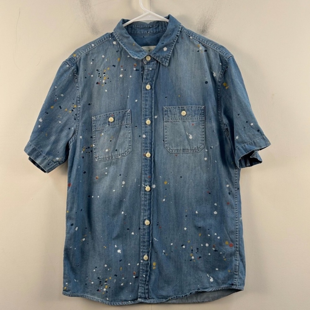 American Eagle Men’s XL Chambray Shirt – Paint Splatter Detail